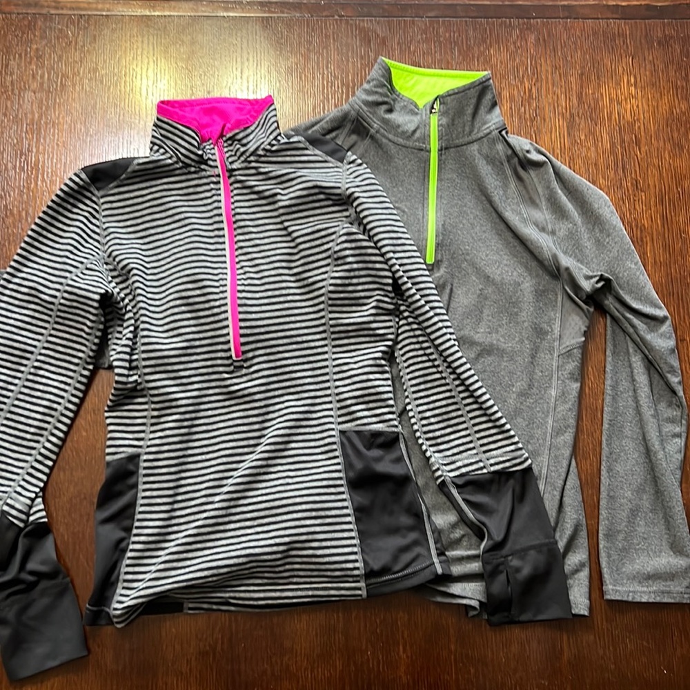 LOT C9 Champion & MPG Long Sleeve 1/4 Zip Top Gray w/Lime Pink w/Stripes S & SP